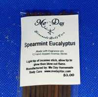 Spearmint Eucalptus - 12 Hand Dipped Incense Sticks